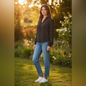 Anne Klein Black Polka Dot Women's Top Small